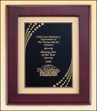 Rosewood Piano-Finish Plaques with Florentine Design Borders and Shooting Star Plate P4454-Plaque-Schoppy's Since 1921