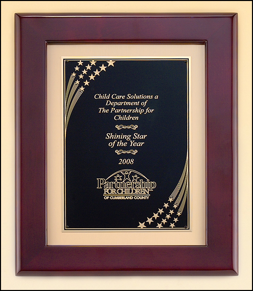 Rosewood Piano-Finish Plaques with Florentine Design Borders and Shooting Star Plate P4454-Plaque-Schoppy&