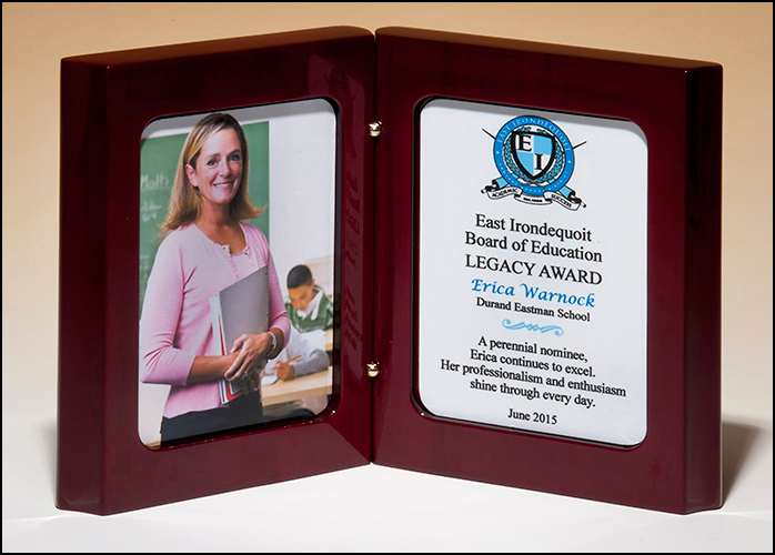 High Gloss Rosewood Stained Book Award with Two White Sublimatable Plates for Full Color Printing P4877-Frame-Schoppy&