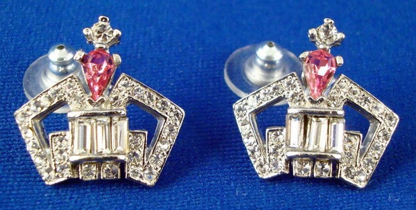 Small Crown Earrings with Pink Stone-Jewelry-Schoppy's Since 1921