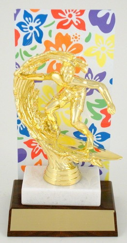ESA Hawaiian Flower Trophy with Metal Backdrop On Marble and Wood Base-Trophies-Schoppy's Since 1921