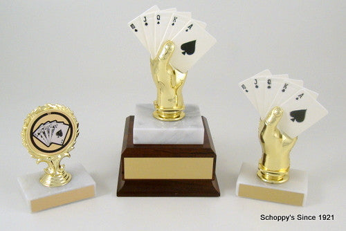 Poker Hand Trophy on Marble and Wood Base-Trophies-Schoppy&