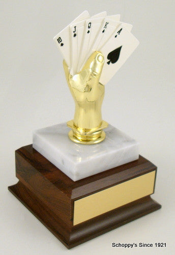Poker Hand Trophy on Marble and Wood Base-Trophies-Schoppy's Since 1921