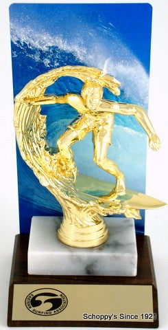 Premium Surfer with Color Backdrop On Marble and Wood Base-Trophies-Schoppy&