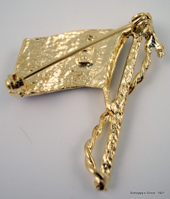 Rhinestone Flag Pin - Gold Sm. w/ Red White & Blue rhinestones-Jewelry-Schoppy&
