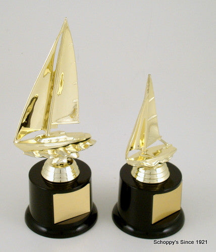 Sailboat Trophy on Black Round Base - Small-Trophies-Schoppy&