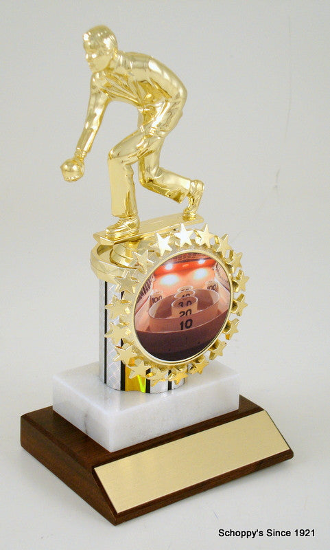 Skee Ball Trophy with Starred Logo Holder on Marble and Wood Bases-Trophy-Schoppy&