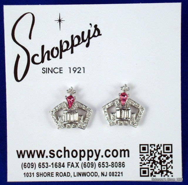 Small Crown Earrings with Pink Stone-Jewelry-Schoppy's Since 1921