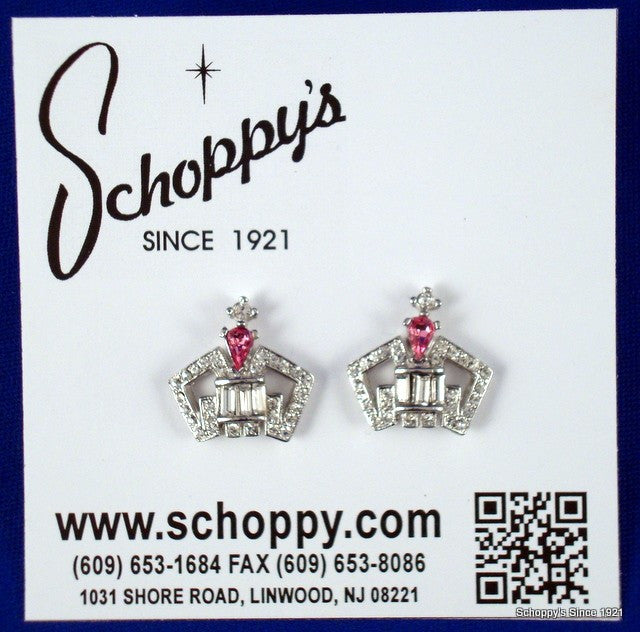 Small Crown Earrings with Pink Stone-Jewelry-Schoppy&