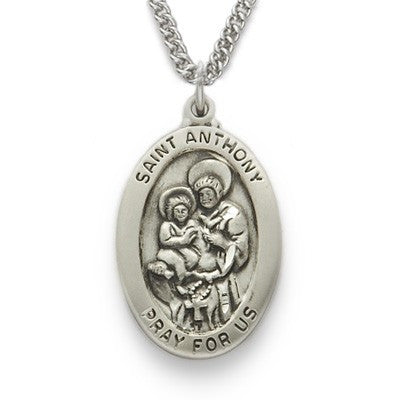 St. Anthony Sterling Silver Oval Medal-Religious Medallion-Schoppy's Since 1921