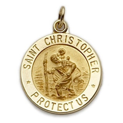 St. Christopher 14K Gold Round Medal-Religious Medallion-Schoppy&