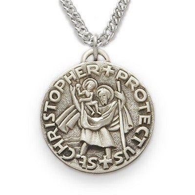 St. Christopher Sterling Silver Round Medal-Religious Medallion-Schoppy's Since 1921