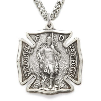 St. Florian Sterling Silver Shield Medal Engraved-Religious Medallion-Schoppy's Since 1921