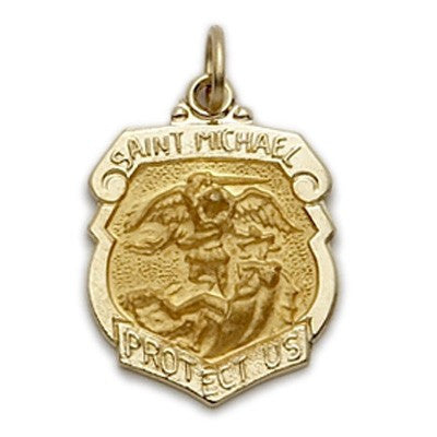 St. Michael 14K Gold Shield Medal-Religious Medallion-Schoppy's Since 1921