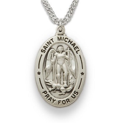 St. Michael Sterling Silver Oval Medal-Religious Medallion-Schoppy's Since 1921