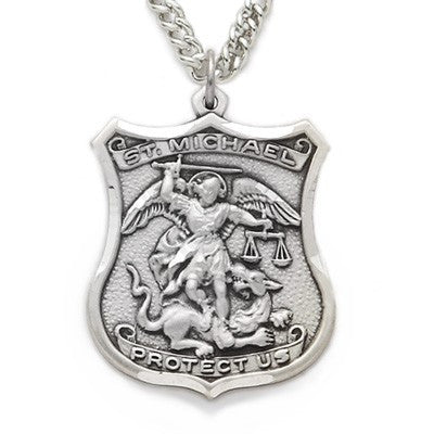 St. Michael Sterling Silver Shield Medal-Religious Medallion-Schoppy's Since 1921