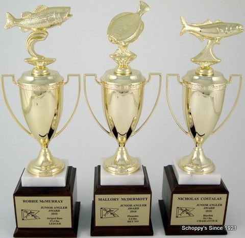 Striped Bass Trophy Cup -Gold Metal on Marble & Walnut Base-Trophies-Schoppy&