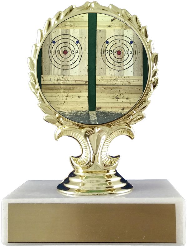 Axe Throwing Logo Trophy On Flat White Marble-Trophy-Schoppy&