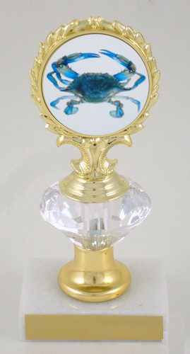 Blue Crab Logo On Diamond Riser Small Trophy-Trophy-Schoppy's Since 1921