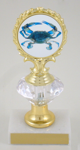 Blue Crab Logo On Diamond Riser Small Trophy-Trophy-Schoppy&