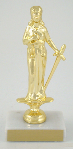 Justice Dye Cast Trophy on White Marble Base-Trophies-Schoppy's Since 1921