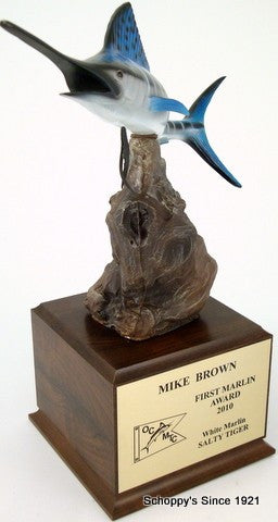 White Marlin on Driftwood and Wood Base-Trophies-Schoppy&