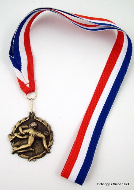 Wrestling Medal on Red, White & Blue Ribbon-Medals-Schoppy&
