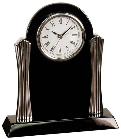 Black Piano Finish Clock with Metal Columns-Clock-Schoppy's Since 1921