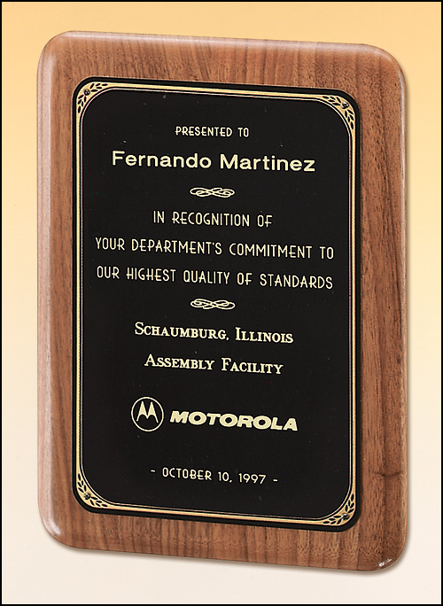 Solid American walnut plaque with a precision elliptical edge and a black or brushed brass plate with printed border P1611, P1612, P1613, P1614, P1615, P1616-Plaque-Schoppy&