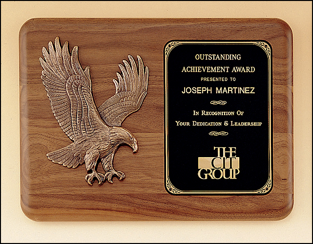 American walnut plaque with a sculptured relief eagle casting - Made in the USA