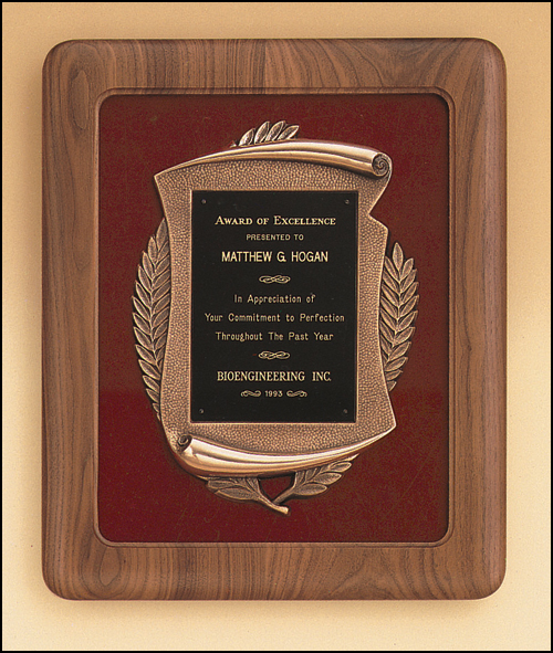 Solid american walnut Plaque 14 x 17 on choice of velour backgrounds P1873, P1874 Made in the USA
