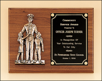 Walnut Plaque with Policeman & Children-Plaque-Schoppy's Since 1921
