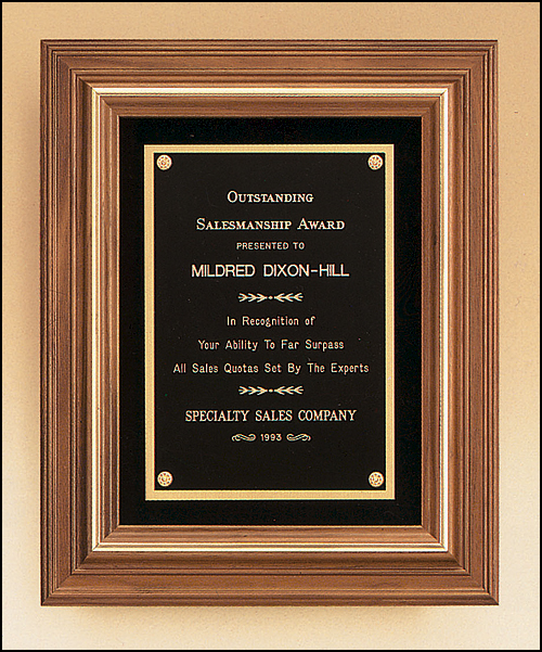 Solid American walnut framed plaque, Black Velour Background in 2 sizes Made in the USA