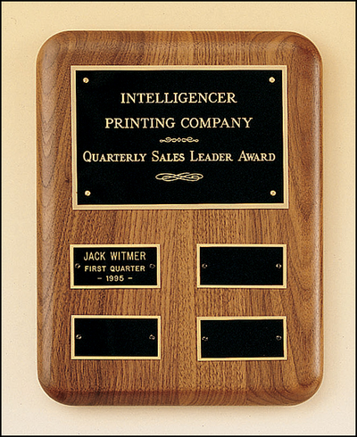 Solid American Walnut Quarterly Award Plaque With 4 Plates-Plaque-Schoppy's Since 1921