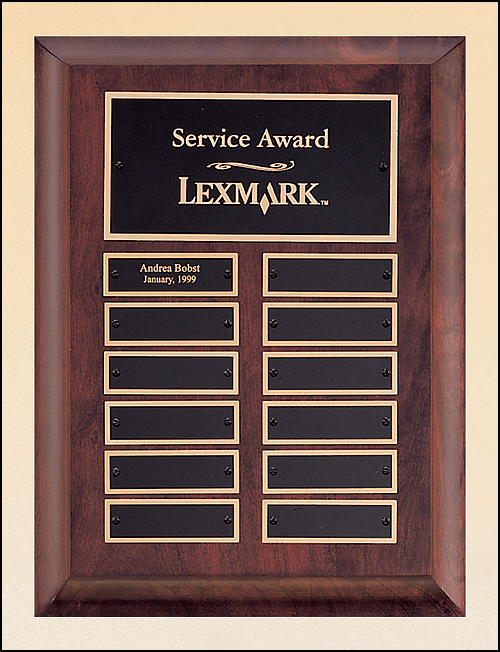 Cherry Wood Finish 9" X 12" Perpetual Plaque With 12 Black Brass Plates P3528-Plaque-Schoppy&