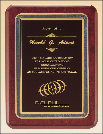Rosewood piano finish plaque with black florentine border and black textured center P3717, P3719, P3721-Plaque-Schoppy's Since 1921