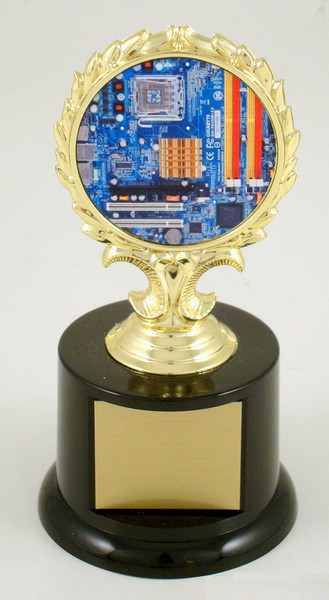 Computer Logo Trophy on Black Round Base-Trophies-Schoppy's Since 1921