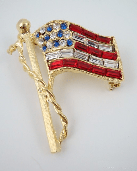 Rhinestone Flag Pin - Gold Sm. w/ Red White & Blue rhinestones - Schoppy's Since 1921