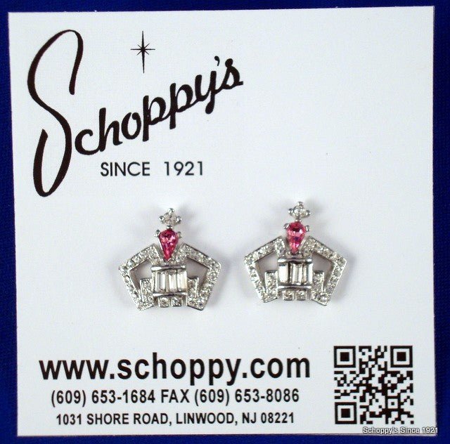 Small Crown Earrings with Pink Stone - Schoppy's Since 1921
