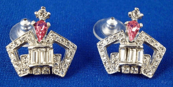 Small Crown Earrings with Pink Stone - Schoppy's Since 1921
