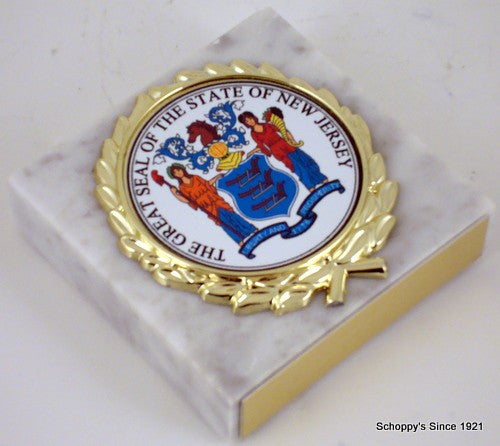 The Great Seal of New Jersey on White Marble Paperweight-Paperweight-Schoppy&